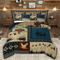 Homewish Country Mallard Duck Bedding Comforter Set,Ancient Aztec Boho Twin Comforter Sets,Hunting And Fishing Bedding Set For Men Women,Ultra Soft Home Decor Reversible,2-Piece