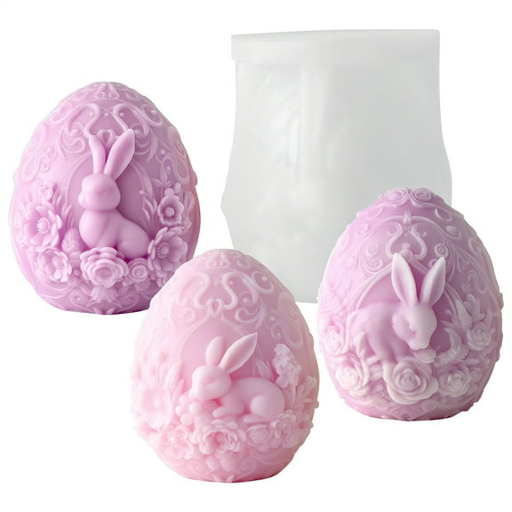2PCS Easter Egg Mold Egg Rabbit Shape Candle Silicone Molds for Making Candle, Resin, Aromatherapy Candles, Plaster Ornament，Handmade Wax Soap, Home Decor, Craft Easter Home Decoration Easter Gifts