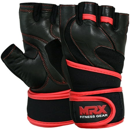 Power Stretch Glove (MRX Weight Lifting Gloves Gym Power Training Fitness Bodybuilding Glove Long Wrist Strap Black / Red)
