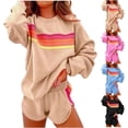 thumbnail image 4 of 2 Piece Lounge Sets for Women Rainbow Striped Outfits Casual Long Sleeve Sweatshirt Shorts Trendy Matching Sweatsuit, 4 of 4