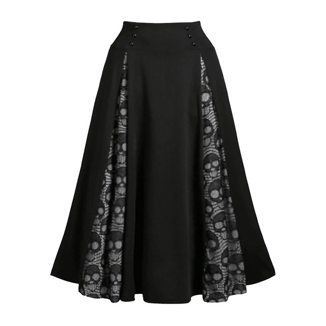 FcBaudy Robe de Cour, Robes pour Femmes, Robes d'Été pour Femmes Femmes Grande Taille Dentelle Patchwork Taille Haute Jupe Midi Gothique Jupe Plissée Robe de Cour