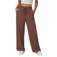 thumbnail image 7 of Hilenly Womens Cotton Palazzo Pants Drawstring Elastic Waist Casual Wide Leg Trousers Summer Beach Lounge Pants with Pockets, 7 of 7