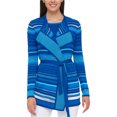 thumbnail image 1 of Tommy Hilfiger Womens Striped Belted Cardigan Sweater, Blue, Medium, 1 of 1