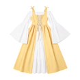 thumbnail image 4 of Women's Medieval Renaissance Retro Dress Casual Off Flare Sleeve A-line Dress Halloween Parties Costume Events(Yellow,XXXXXL), 4 of 4