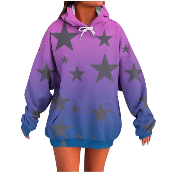 hotojiny Oversized Hoodies for Women Star Cute Pullover Trendy Gradient Drawstring Sweatshirts Tops with Pocket Fall Winter Outfits