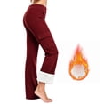 thumbnail image 5 of Women's High Waisted Fleece Lined Leggings with Pockets Solid Color Soft Stretchy Cargo Flare Pants for Winter, 5 of 7