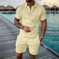 UVEASISHA Mens Golf 2 Piece,Men's Short Sets Outfits Two Piece Summer Tracksuit Short Sleeve Polos Shirt and Short Sets Summer Outfits for Men 2025 Plus Size Beige
