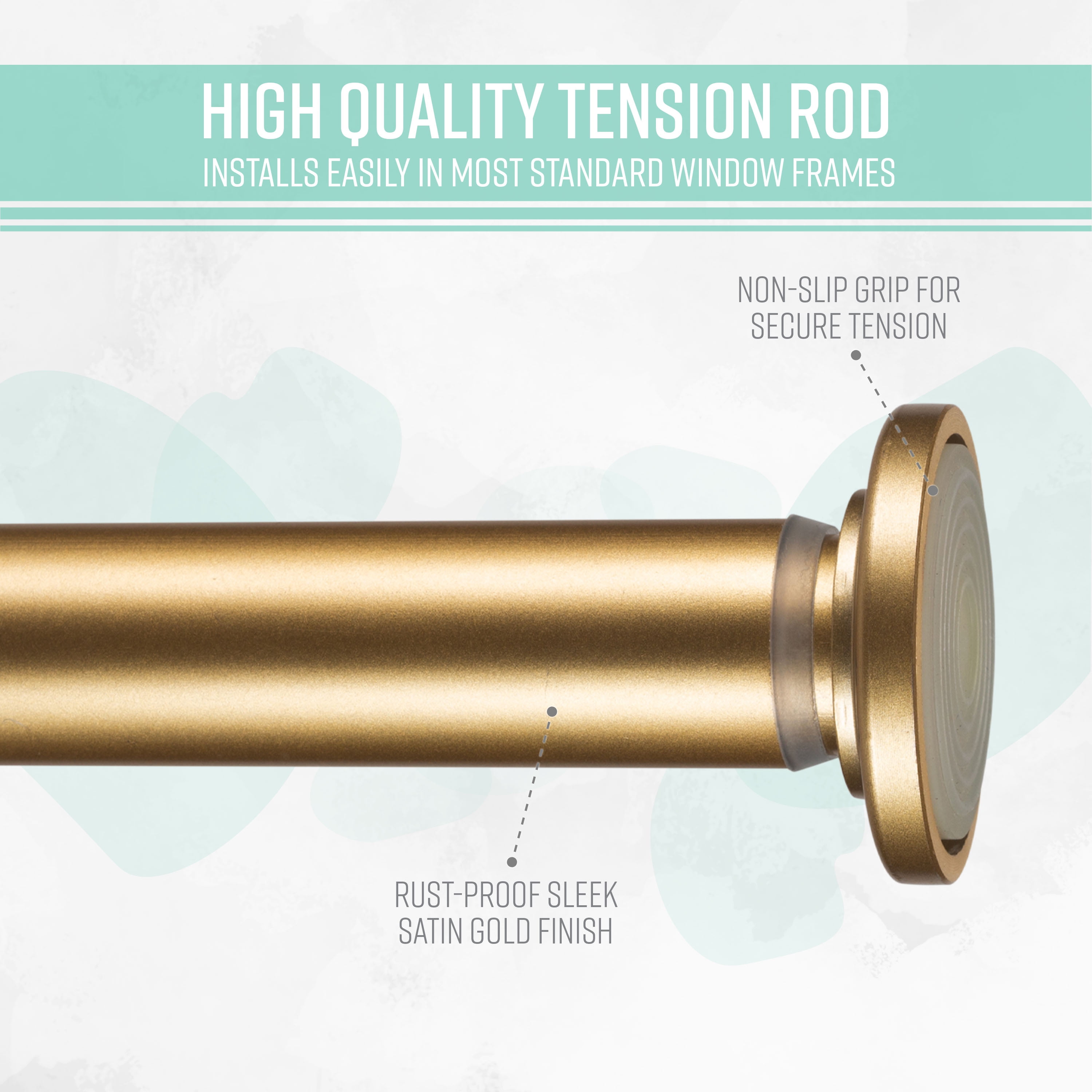 Home Details 42" to 74" Adjustable Straight Shower Curtain Tension Rod, Satin Gold