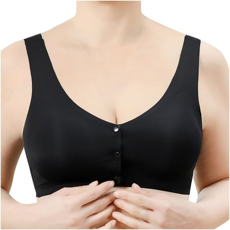 Crunowin Women s Casual Front Closure Comfort Bra  Wire Free Solid Color Plus Size Breathable Lingerie Everyday Underwear Black L