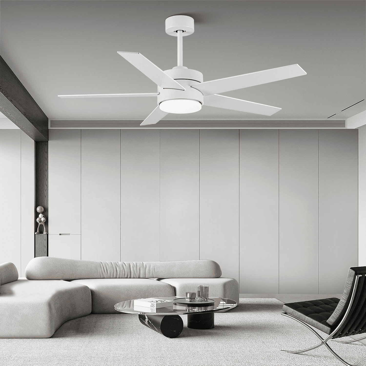 Ceiling Fan with Light, 52 Inch White Modern Ceiling Fan with Light and Remote Control, 5 Blades, Reversible Quiet Motor, 3CCT and Dimmable Light, for Living Room & Bedroom, Indoor/Outdoor