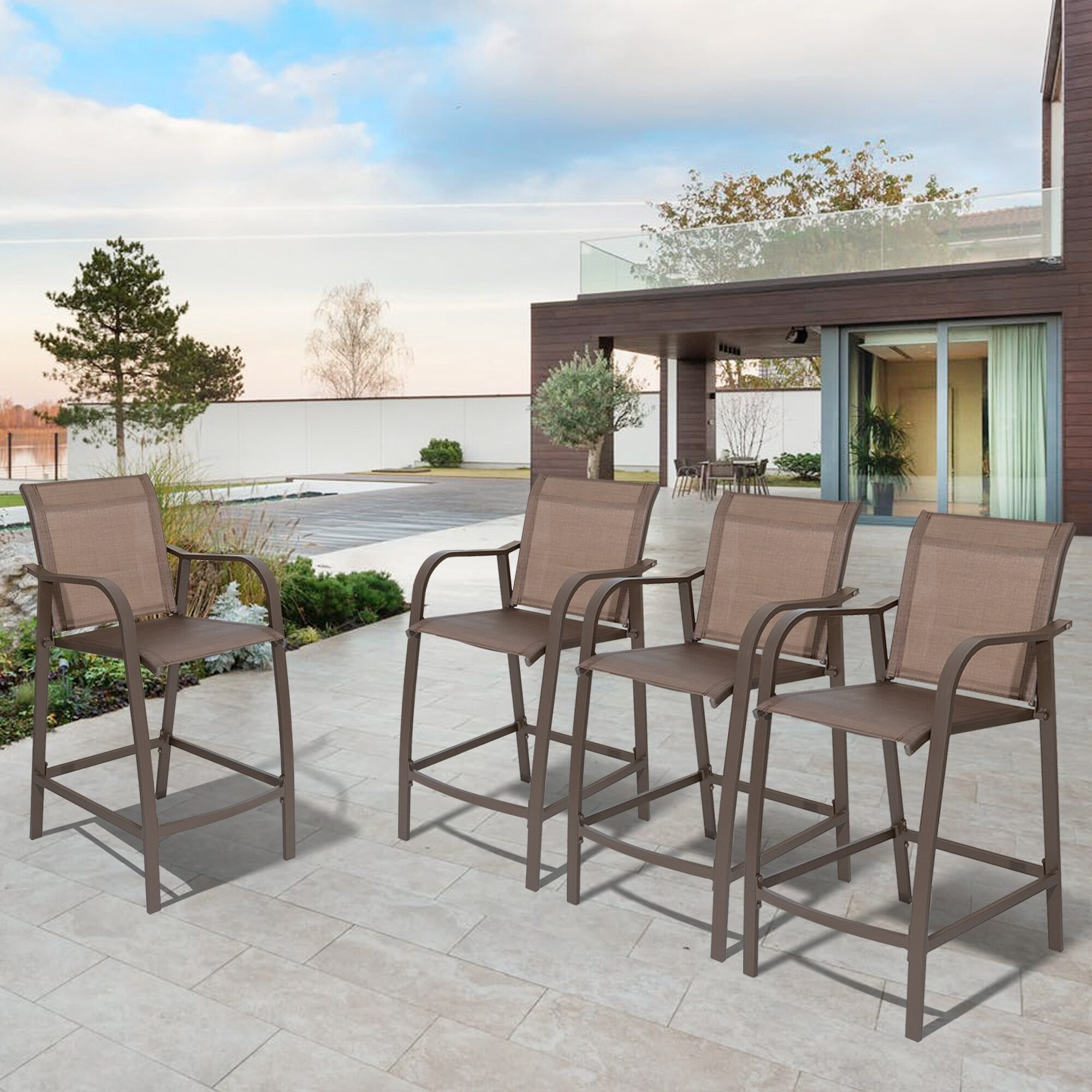 VREDHOM Outdoor Aluminum Bar Stool Set (Set of 4) - 21.7 '' L x 25.6 ...