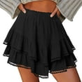 thumbnail image 4 of Wyobmus Women Shorts Casual Boho Ruffle Tiered Culotte Skorts High Waist Pantskirt Crochet Shorts S-2X Black, 4 of 9