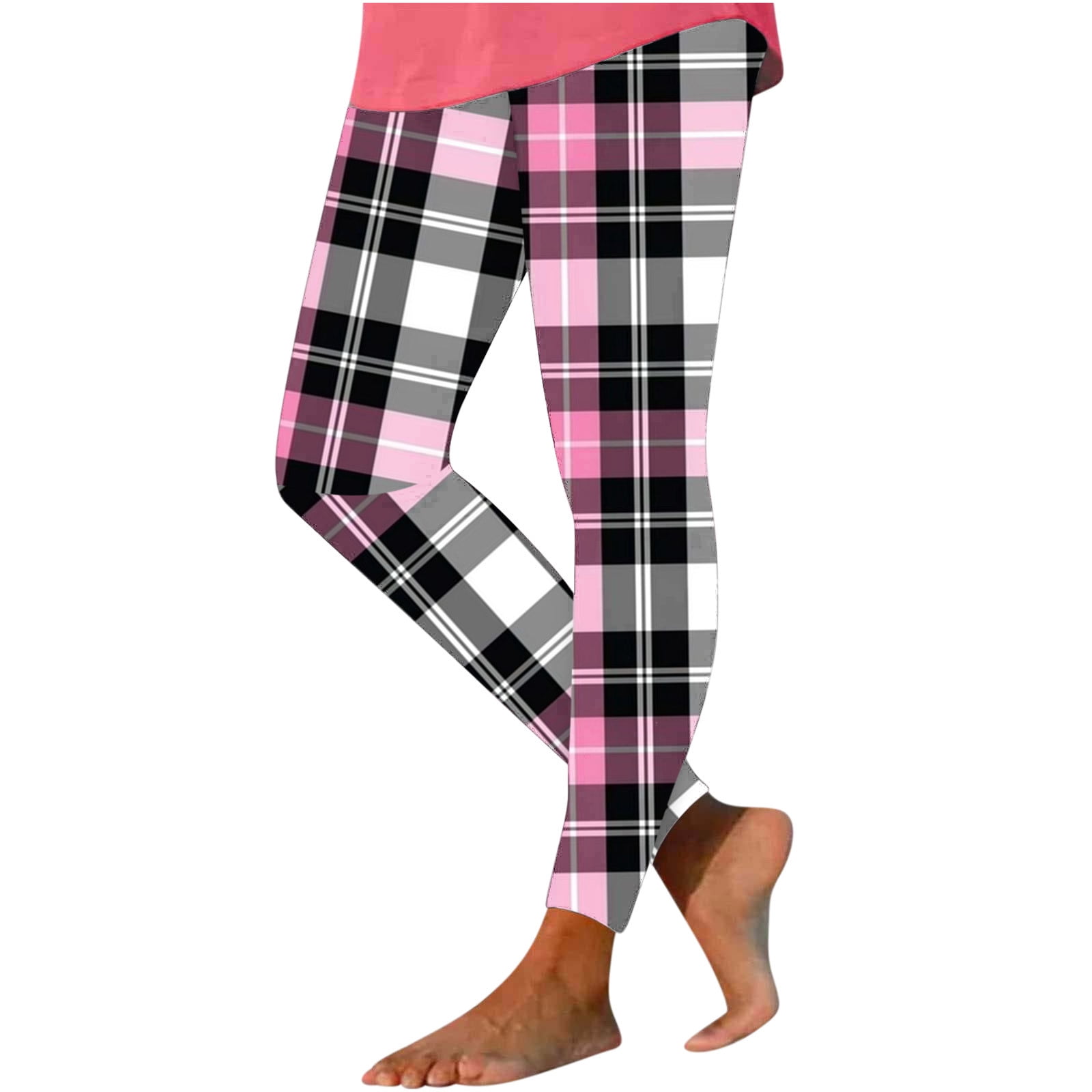 Tbopshirt High Waisted Leggings for Women Plaid,Clearance Tummy