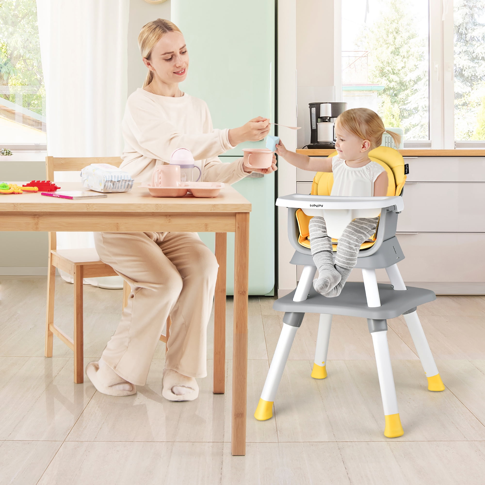 Costway 8-in-1 unisex Baby High Chair Convertible Dining Booster Seat with Removable Tray Yellow