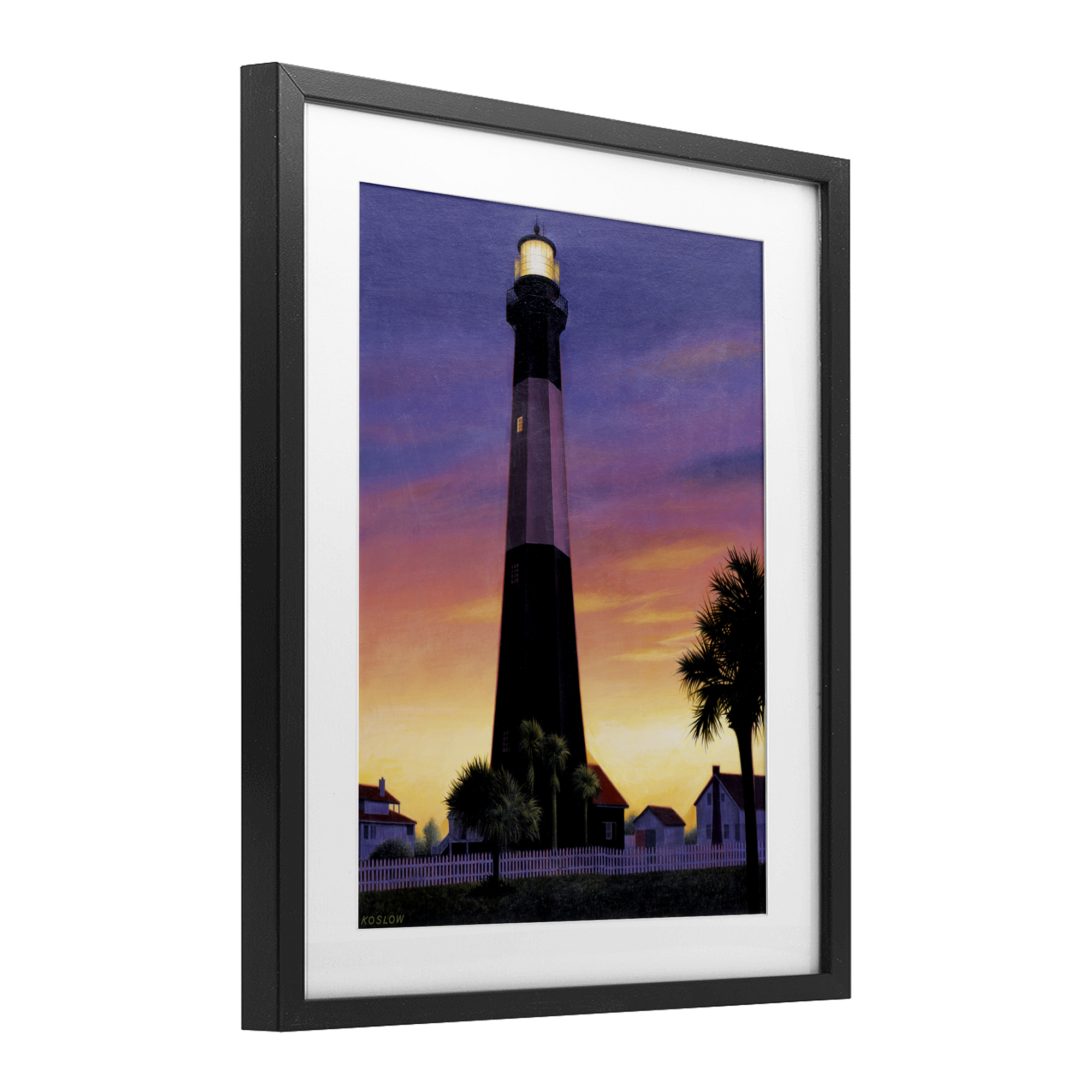 Georgia Tybee Island Lighthouse Black Framed Print Under Glass, design by Wind River Studios