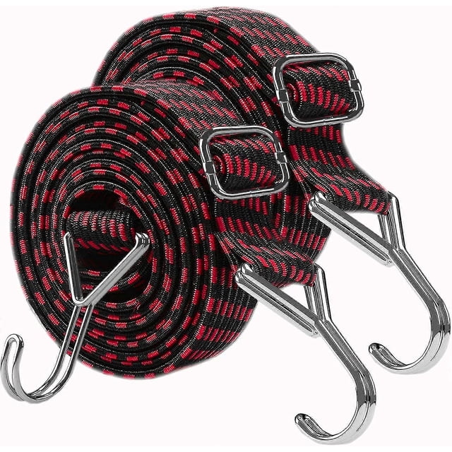 Bungee Cords With Hooks Adjustable - Elastic Heavy Duty Straps Rope 2 Pack 2m Flat Bungee Straps