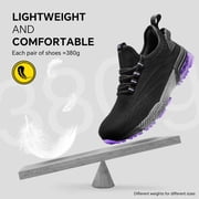 SPIEZ Women’s Composite Toe Safety Shoes with Air Cushion, ASTM F2412 Certified Puncture-Proof Work Sneakers, Comfortably for All-Day Wear-Black Purple Size 6