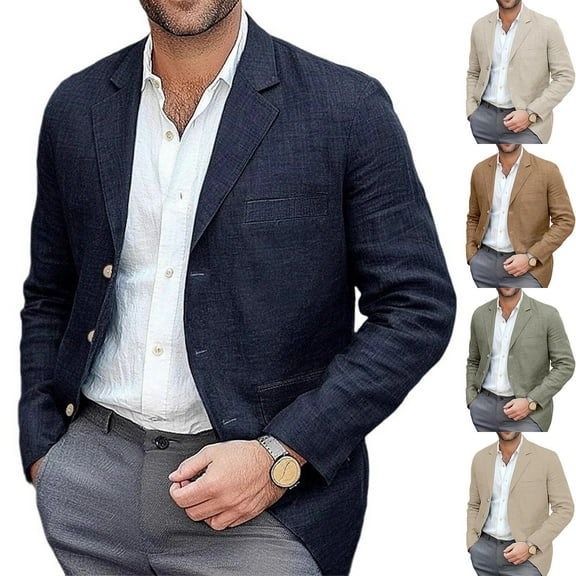 WTOBBY Men's British Inspired Single Breasted Blazer, Contemporary Casual Suit Jacket for Youth, Office to Evening Event Versatile Styling,Beige L