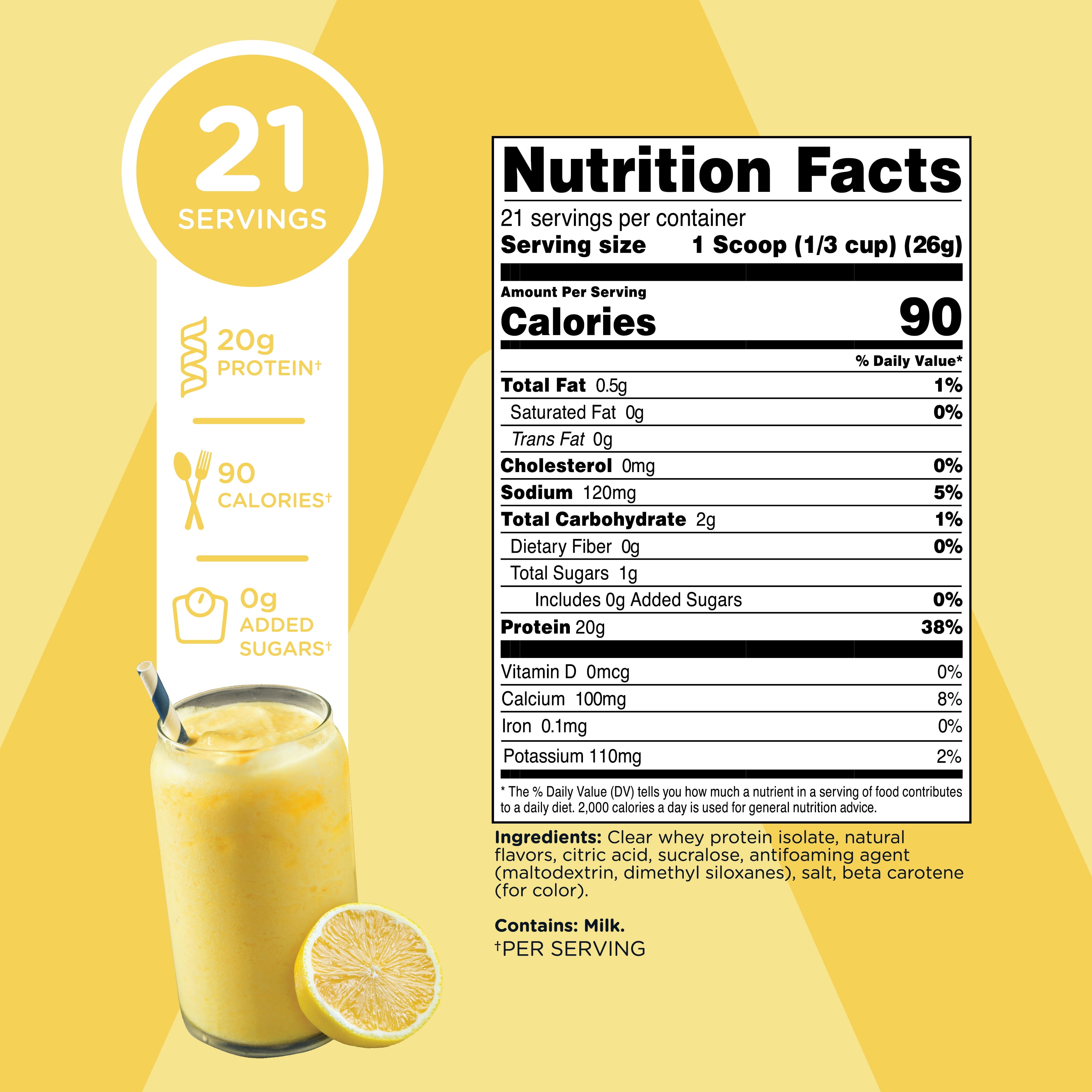 TransformHQ Clear Whey Protein Isolate, Lemonade Flavor, 20g