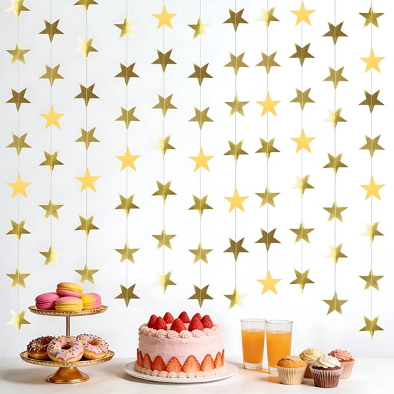 BESTSKY 6 Pack 13Ft Gold Star Garland Banner Double Side Twinkle Streamers Hanging String Star Banner for Wall Wedding Party Home Garden Birthday Decor