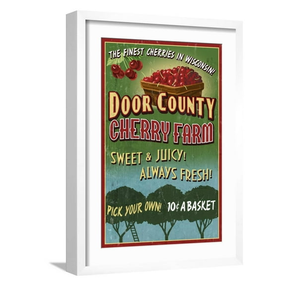 Art.com Door County, Wisconsin - Cherry Art Print by Lantern Press, White Frame Wall Art, 17" x 23"