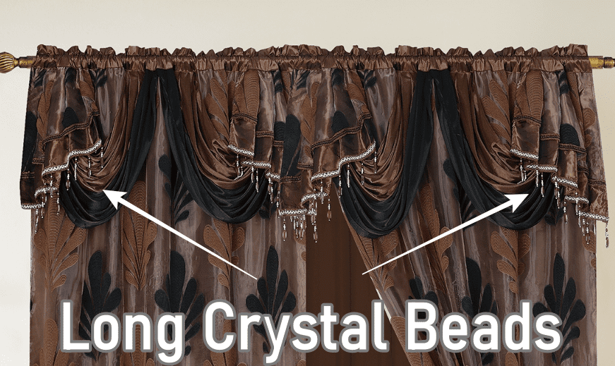 Complete Set Shopia 2 Tone Embroidery Luxury Jacquard Chiffon with Attached Valance with Beads and Tassels Window Curtain Bedroom, Living Room, and Dining Room (108 x 84 inches)