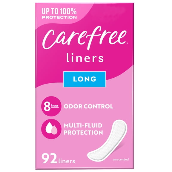 Carefree Panty Liners for Women, Long, Unwrapped, Unscented (92 Count)