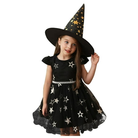 

GWAABD Party Dresses for Girls Black Cotton Blend Kids Child Girls Pageant Gown Dance Party Princess Dress+Hat 130