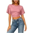 thumbnail image 2 of Ounisa Women's Oversized Short Sleeve T-Shirt, Casual Drop Shoulder Top with Roll-Up Cuff Sleeves for Summer, 2 of 7