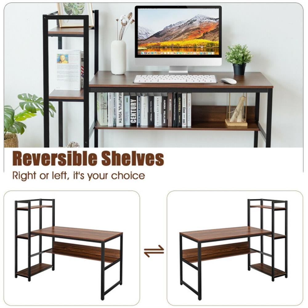 Demi Bonn 59" Computer Desk Office Workstation 4-Tier Storage Shelves, Small Home Study Writing Table, Walnut
