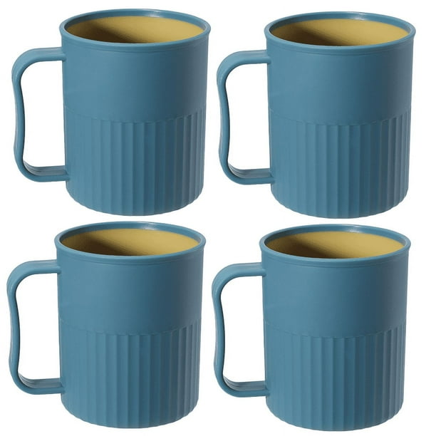 Vasos de plástico creativos para café (paquete de 4), vasos para fiestas, taza de plástico mejorada con asa, vaso de paja de trigo para agua, café, leche, jugo, té