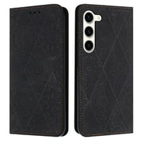 SaniMore Case for Samsung Galaxy S23 6.1" 2023, [Card Slots   Cash Pocket   Removeable Wrist Strap] PU Leather Embossed Totem Girly Kickstand 360° All-around Protective Wallet Shell, Black
