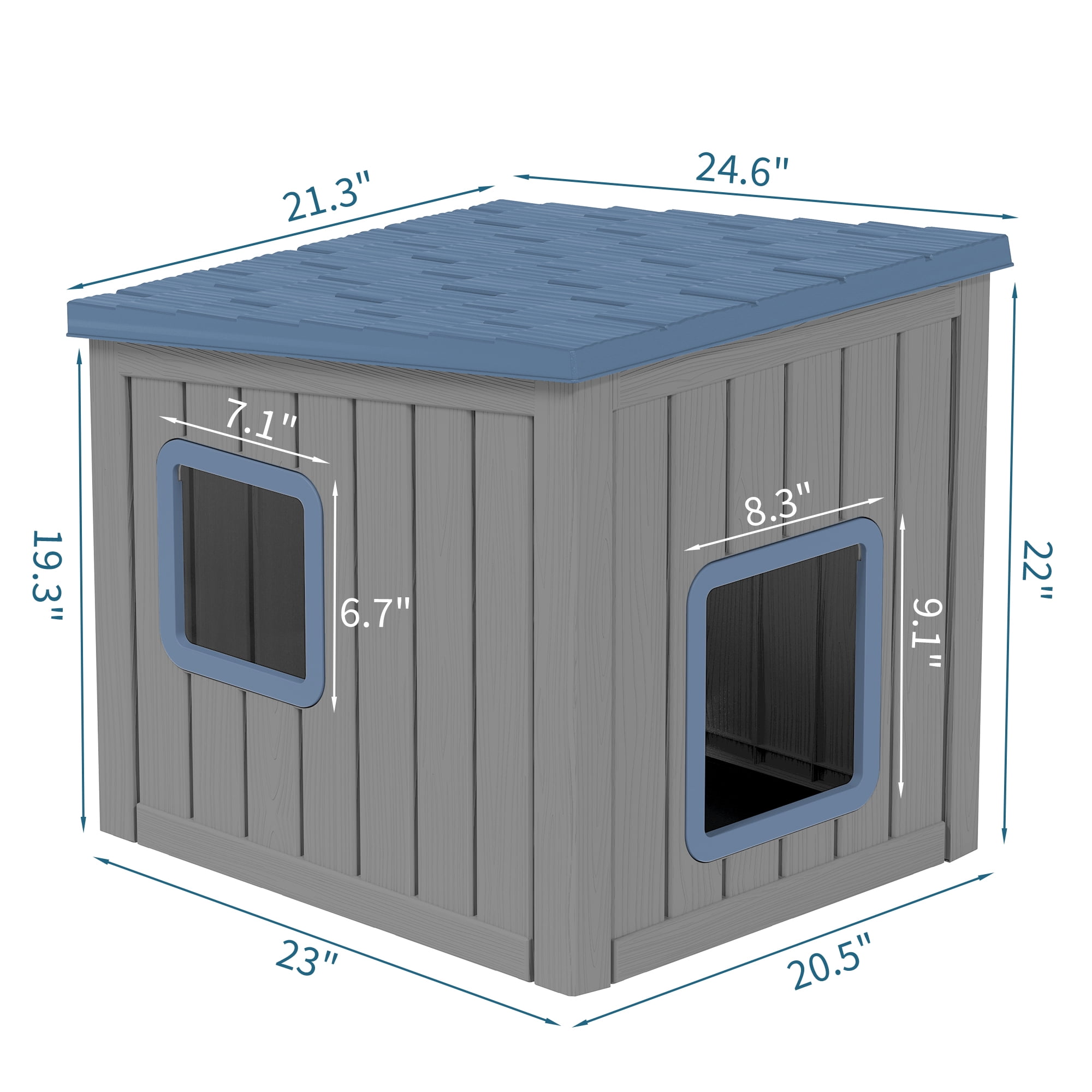 LHBcraft Outdoor Cat House,Durable Insulated PP Shelter for Feral Kittens,Weatherproof Shelter for Garden,Gray & Blue