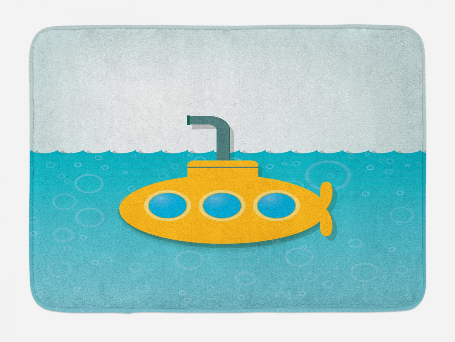 Yellow Submarine Bath Mat, Illustration of Submarine with Bubbles below