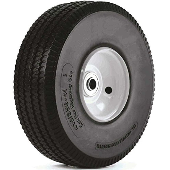 410/350-4 Wheel and Tire Assembly with 2 1/4" Off Centered Hub and 1" Roller Bearings and NO FLAT "CAREFREE" TIRE