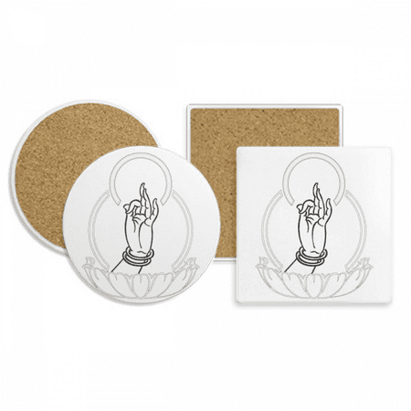 

Culture Hand Lotus Simple Pattern Coaster Cup Mug Holder Absorbent Stone Cork Base Set