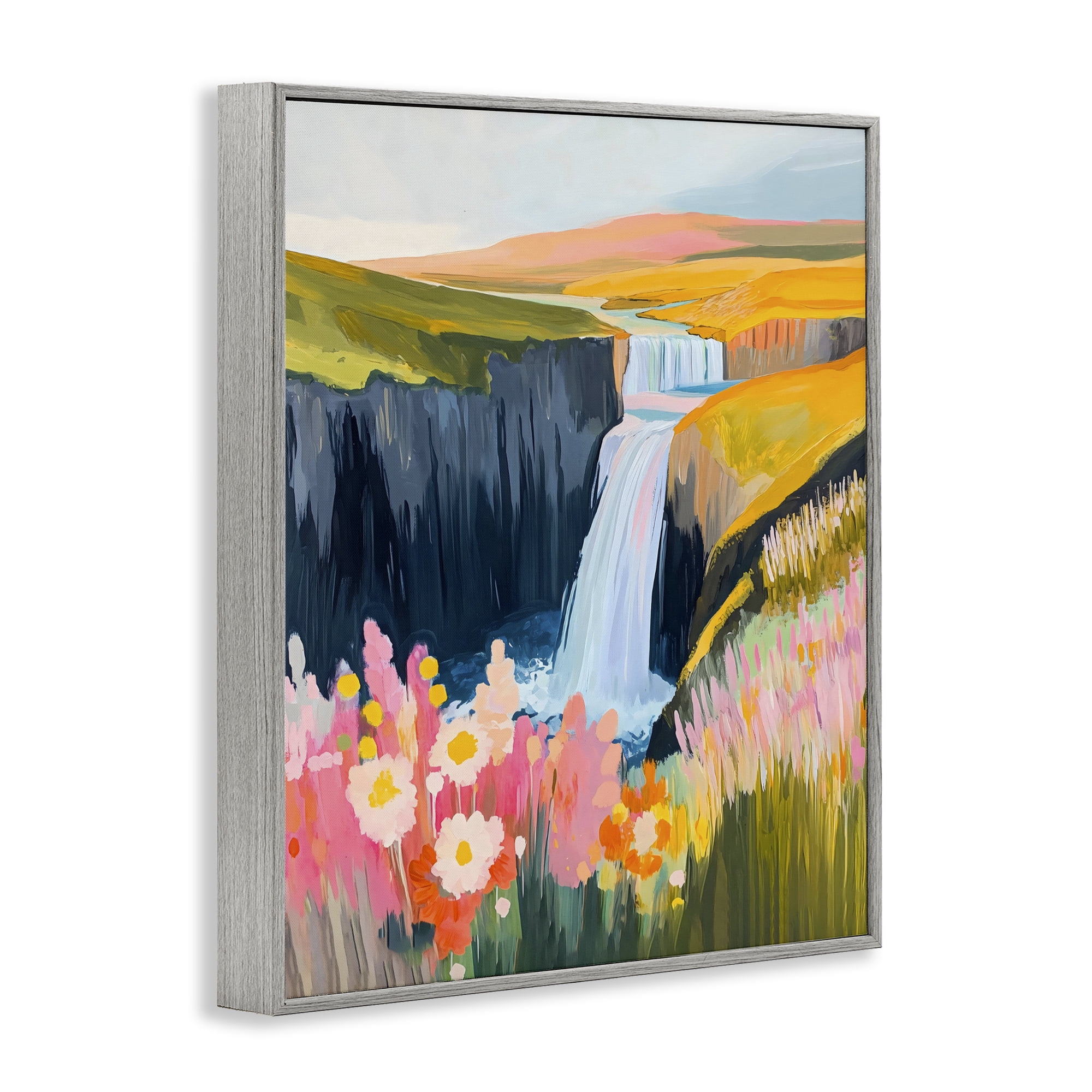Stupell Industries Colorful Waterfall in Valley Gray Framed Giclee Art, design by The Prints Vibe
