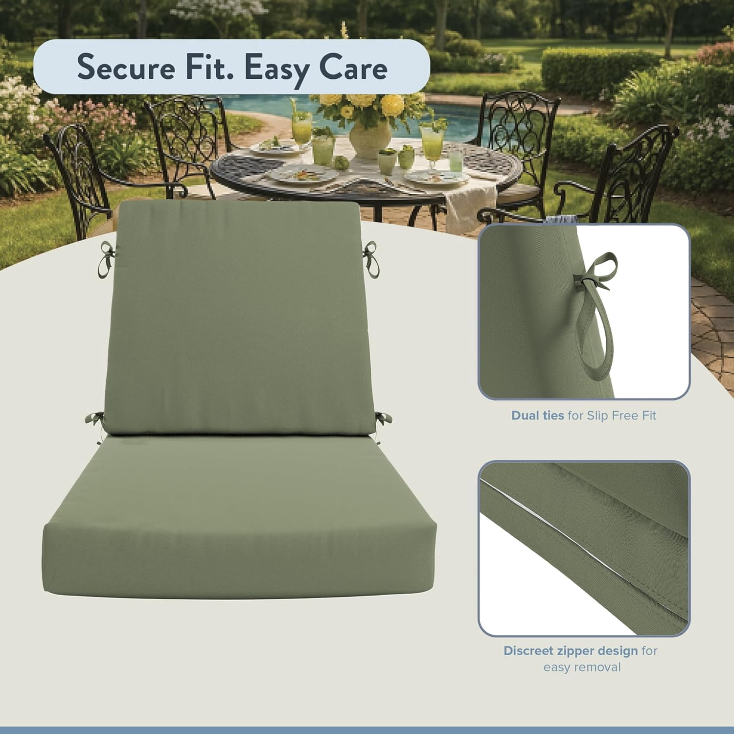 Outdoor Dining Chair Cushion 20x40 Inch Premium Memory Foam Spa Blue