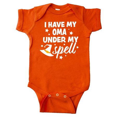 

Inktastic I Have My Oma Under My Spell with Cute Witch Hat Gift Baby Boy or Baby Girl Bodysuit
