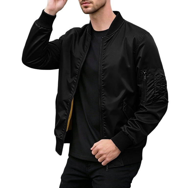 Men's Stand Collar Jacket, Solid Color Long Sleeve With Pockets