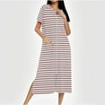 thumbnail image 2 of SwiftWear Women's Striped Sleep Robe with Vertical Pattern, Long Length Zipper Nightgown with Contemporary Design for Home Loungewear, 2 of 7