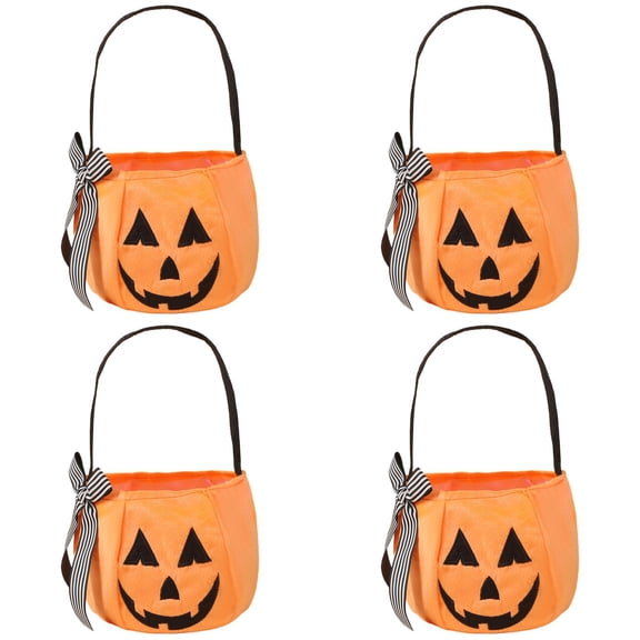 Clearance Under $5.3! 4 Pack Reusable Embroidered Candy Buckets with Bow, Halloween Trick-or-Treat Bags