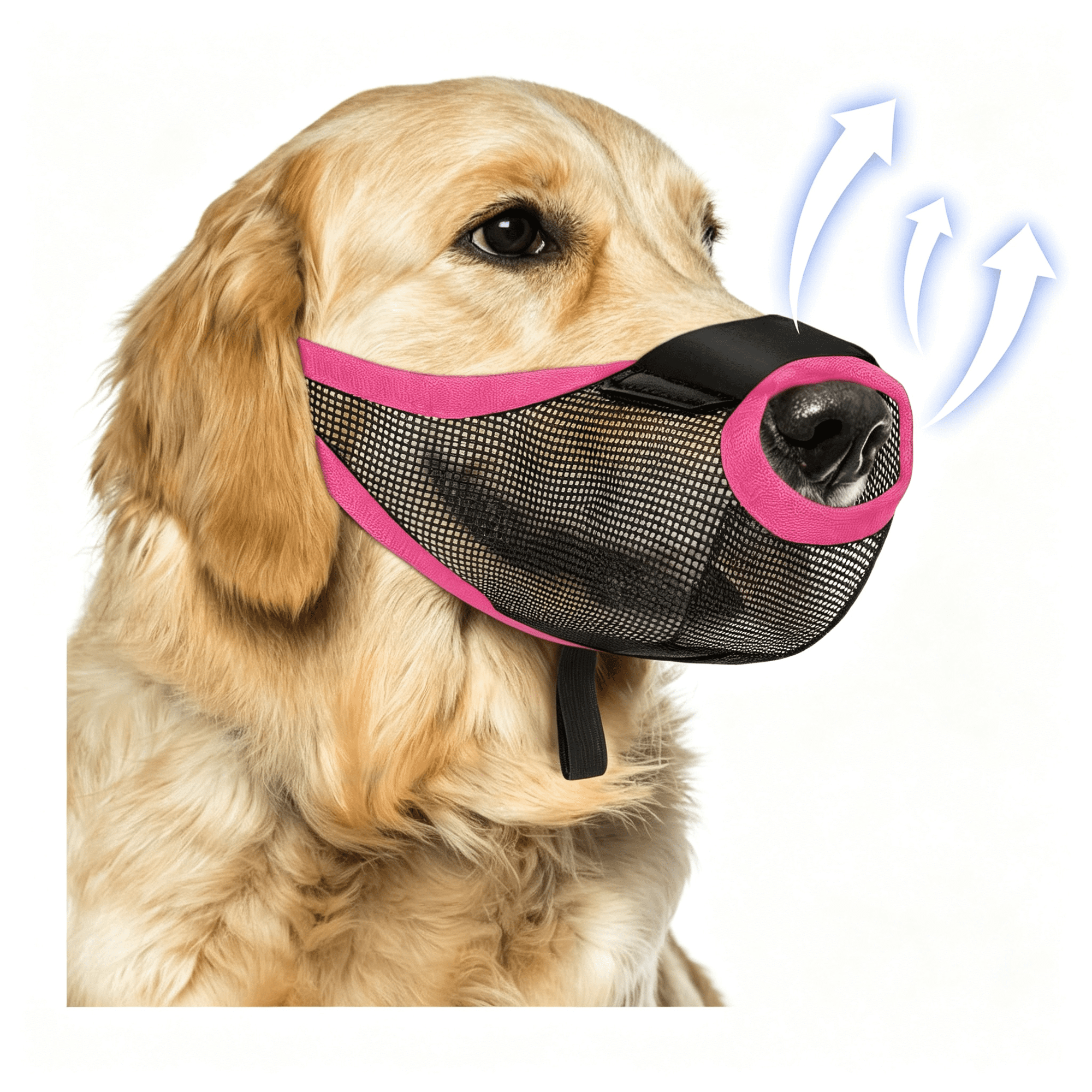 GASTROPOD Dog Muzzle Soft Air Mesh Muzzles for Medium Sized Dogs Breathable for Scavenging Biting Licking Barking Adjustable Front Opening Allows Panting Drinking (Pink M)