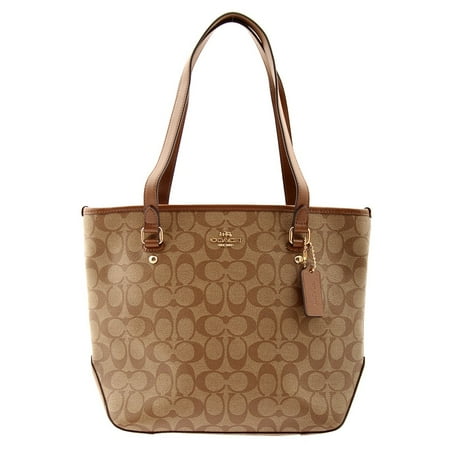 Leather Top Zip Shoulder Bag - COACH Zip Top Tote Signature Leather Shoulder Bag in Khak