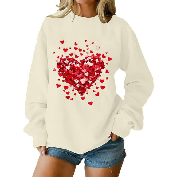 Sweaters For Women Valentine's Day Oversized Love Heart Tee Shirt Long Sleeve Pullover Tops Heart Graphic Print For Anniversary Dating And School L Womens Sweaters
