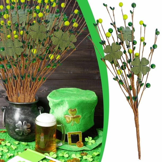 Decoraciones para el Día de San Patricio, Accesorios para el Día de San Patricio, Regalos para el Día de San Patricio: Esquejes simulados de San Patricio decorados con bayas verdes de primavera y flor