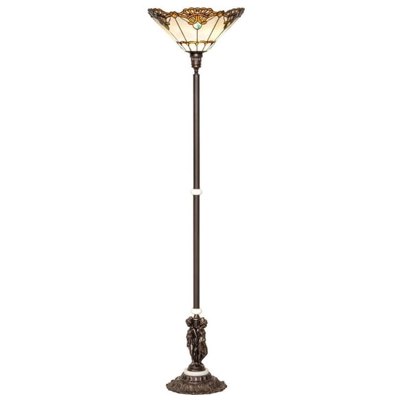Meyda Tiffany 228408 74 Inch High Shell with Jewels Floor Lamp   Mahogany Bronze Finish With Amber/Green/Beige Glass