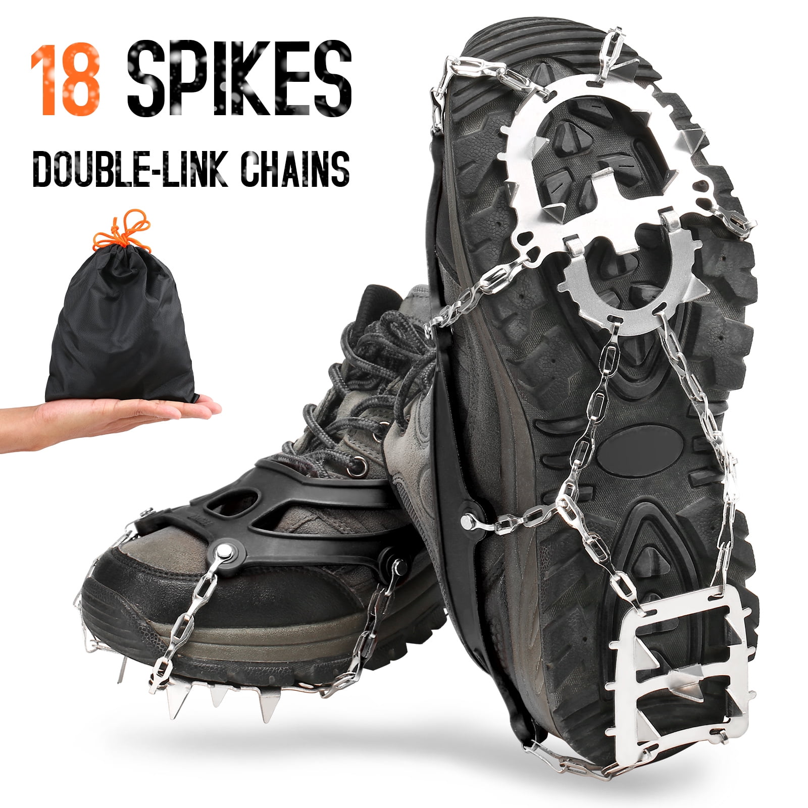 Ice Snow Cleats Grips for Boot Shoes Anti Slip 18 Crampons Spikes Walking Hiking 