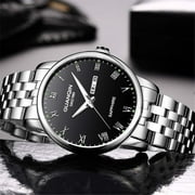 GUANQIN Mens Quartz Fashion Luminous Calendar Wrist Watch with Analog Display and Stainless Steel Band
