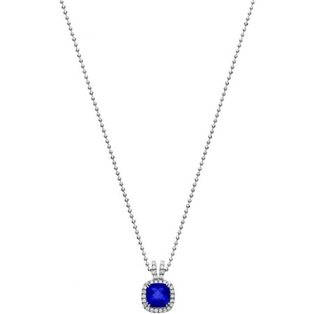 5th & Main Platinum-Plated Sterling Silver Petite-Cut Blue Obsidian Pave CZ Pendant Necklace